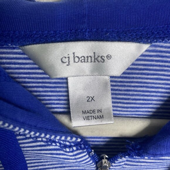 CJ Banks Hooded Jacket Womens 2X Blue White Striped Full-Zip Plus Size Coastal B - Picture 2 of 8